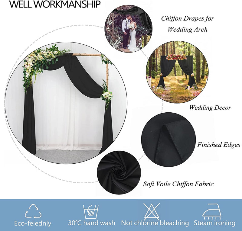 18Ft Chiffon Wedding Arch Draping Fabric - Black Garden Party Floral Drapes