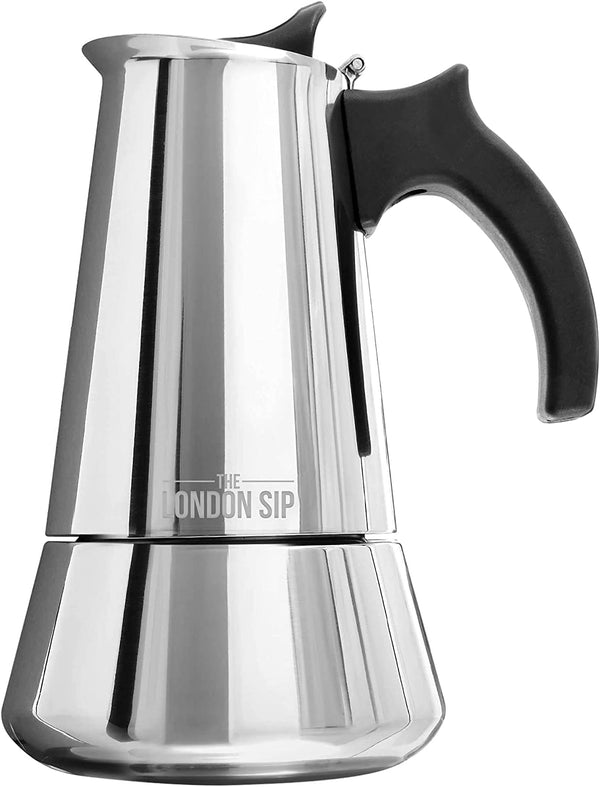 London Sip Stainless Steel Stove-Top Espresso Maker Coffee Pot Italian Moka Percolator, Silver, 6 Cup