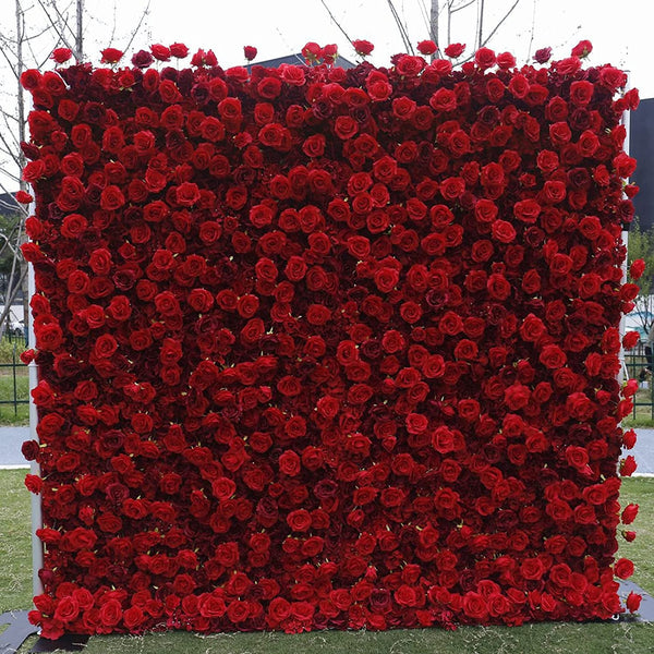 5D Artificial Flower Wall Panels - Red Rose Backdrop for Weddings Parties and Shops