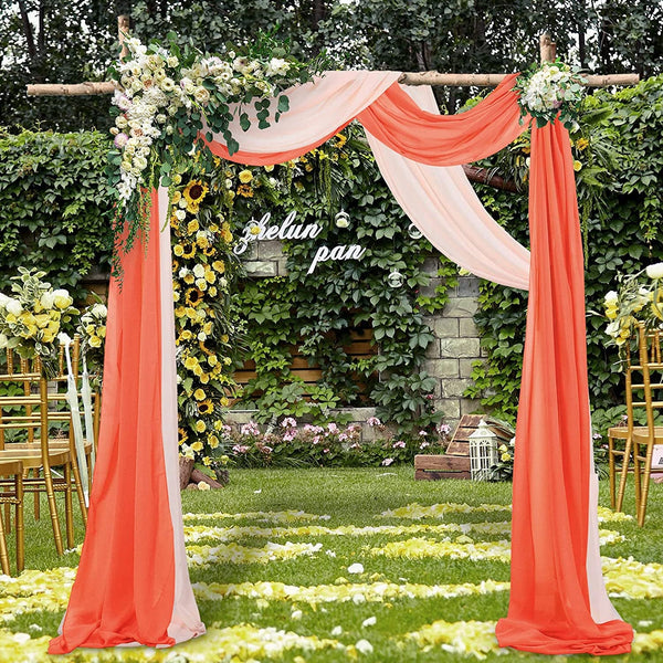 CharactersChiffon Wedding Arch Fabric Drapes - Orange  Peach Sheer Chiffon - 6 Yards Long - Party Ceremony Decorations