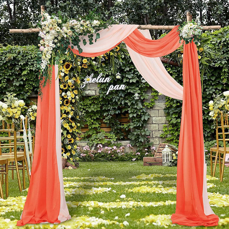 CharactersChiffon Wedding Arch Fabric Drapes - Orange  Peach Sheer Chiffon - 6 Yards Long - Party Ceremony Decorations