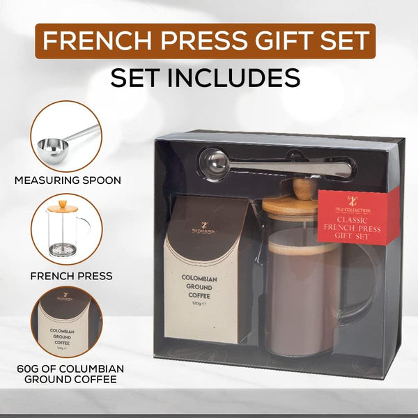 Coffee Gifts For Women, Men |French Press Coffee Maker (600ml), Cafetiere 4 Cup, 120g Colombian Ground Coffee And Coffee Spoon, Cafetiere Gift Set |Coffee Lovers Gifts For Men |Coffee Gifts For Women