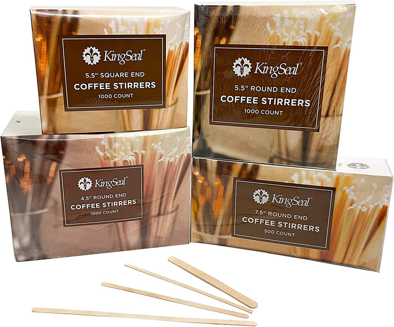 KingSeal Natural Birch Wood Coffee Beverage Stirrers, Stir Sticks, Waxing Sticks, 7.5 Inches, Round End - 2 Packs of 500 (1000 Count)