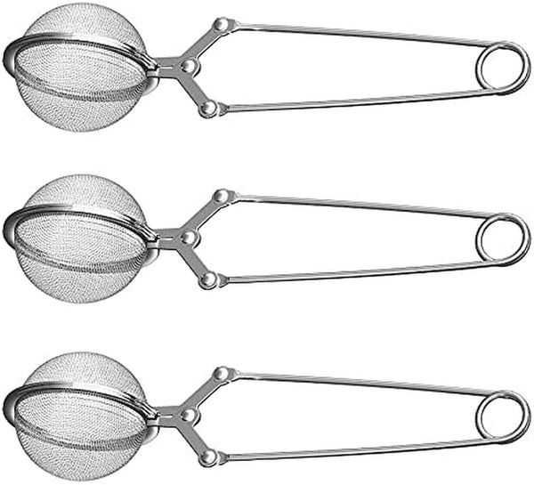 3 Pack Tea Infuser with Handle Tea Mesh Infuser Snap Ball Strainer Steep Loose Leaf Tea Infuser Fine Mesh Ball Tea Filter Tea Pincer Tea Infuser Busket Colador Infusor té Metal Mesh