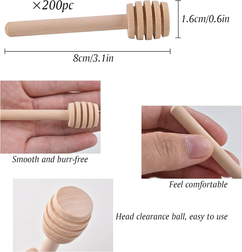 JIABEIUS 200 Pcs Mini Honey Sticks, Wooden Honey Dipper for Honey Jar as Wedding Party Favors, Wooden Gifts (3in)