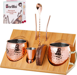 barillio Moscow Mule Mug Set of 2 With Bamboo Stand | Large Size 18 oz copper Cups | Stainless Steel Lining & Pure Copper Plating