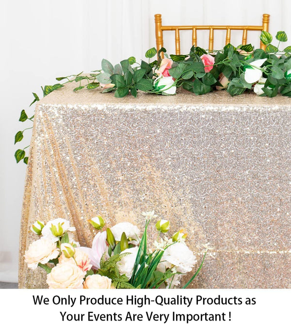 Sequin Tablecloth 50x80 Inch - Light Gold Shimmer Table Cover Overlay for Wedding Bridal Shower Decor