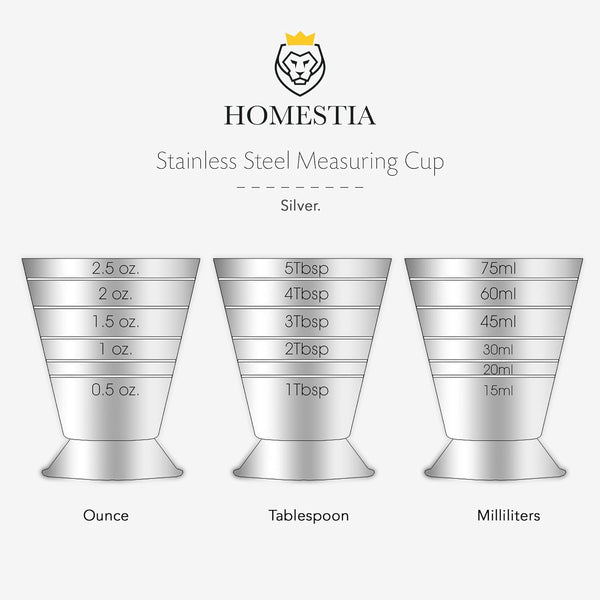 Homestia Measuring Cup Cocktail Jigger Stainless Steel Jigger for Liquid or Dry Mini Espresso Shot Glass Up to 2.5oz, 5Tbsp, 75ml, Silver