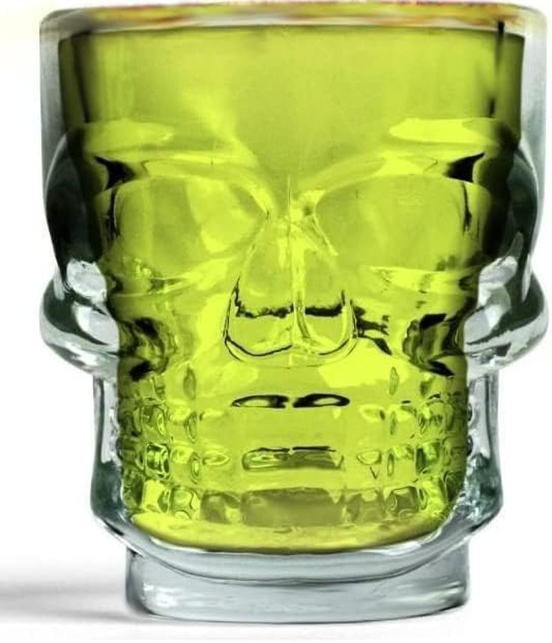 Circleware Skull Face Heavy Base Whiskey Shot Glasses, Set of 6, Party Home and Entertainment Dining Beverage Drinking Glassware for Brandy, Liquor, Bar Decor, Jello Cups, 1.75 oz, Clear