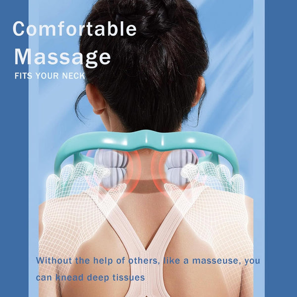 WTSTRIPS Neck Massager Roller, Handheld Massager with Upgrade 6 Balls Massage Point, Shoulder Massager, Neck Pain Relief Massager for Deep Tissue in Neck, Back, Shoulder, Waist, and Legs (Blue)