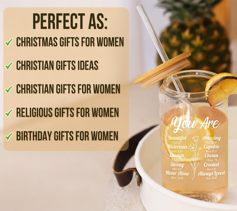 HEXMOZ Christian Gifts for Women - Religious Gifts for Women - Inspirational, Spiritual Catholic Gifts Women Faith - Christmas Gifts, Birthday Gifts for Her, Sister, Friend, Mom, Wife - Can Glass Cup