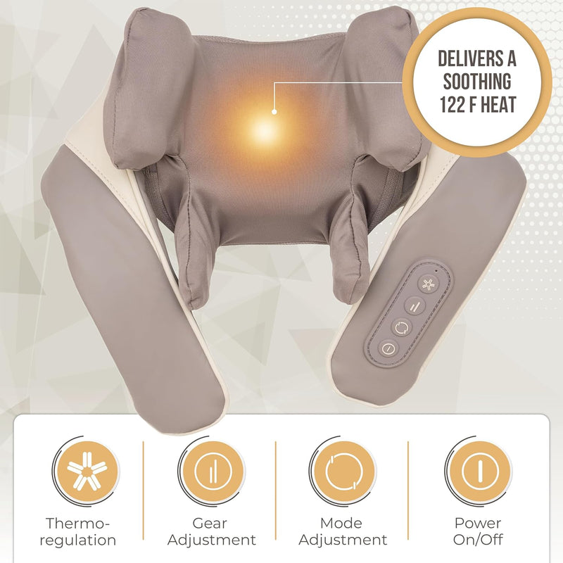 QILM Back and Neck Massager with Heat, Multifunctional 5D Shiatsu Massaging for Pain Relief Deep Tissue, Portable Pillow Heating Pad for Traps, Kneading & Shoulder Therapy Stress Relax for Full Body