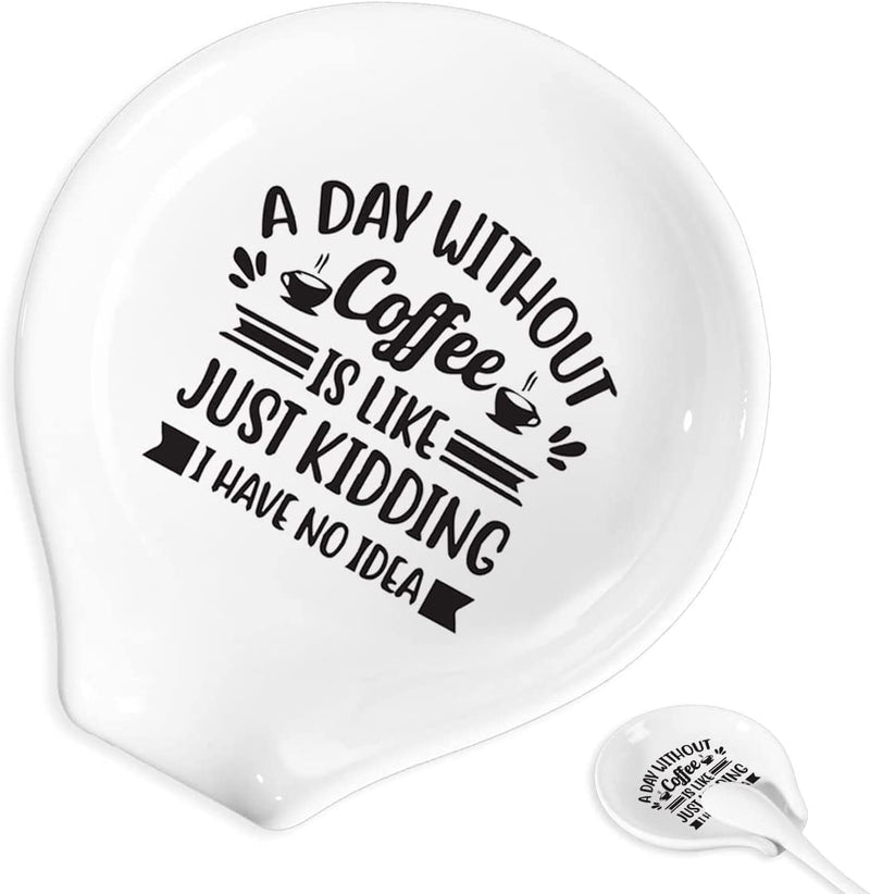 Coffee Spoon Rest and Spoon,Funny Coffee Quote Ceramic Coffee Spoon Holder-Station Decor Coffee Bar Accessories-Gifts for Coffee Lovers (Good Days)