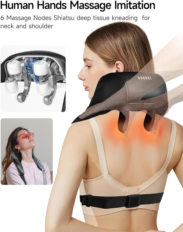 Neck Massager with Heat, Cordless 4D 6 Massage Nodes Kneading Shoulder Massager, Neck and Shoulder Massager, Shiatsu Back Shoulder and Neck Massager for Traps, Leg and Body, Gifts for Men Women