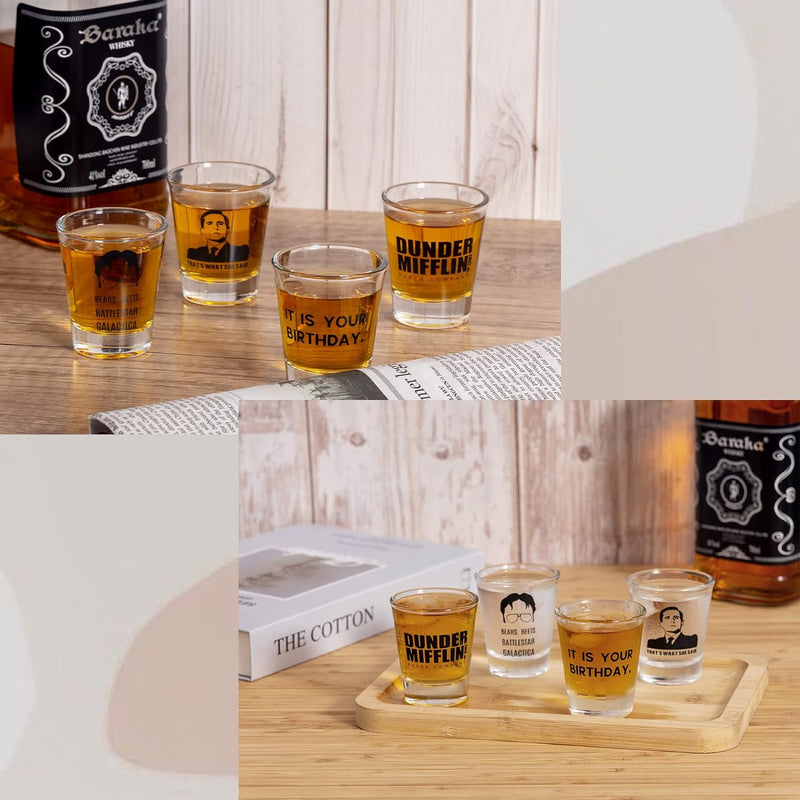 PuGez The Office Shot Glass Set, The Office TV Show Merchandise, 4-Piece Office Inspired Shot Glasses, The Office Gifts for Office Fans