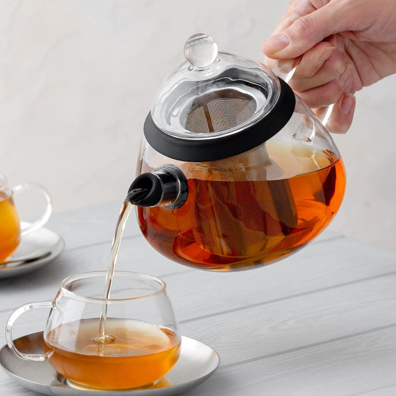 Elfin Glass Teapot with Infuser and Teapot Warmer (Stainless Steel) 28oz / 800ml Danish Designer Teapot Set – Stylish Clear Glass Tea Pot Sets with Infusers for Loose Leaf Tea and Tea Bags at Tea Time