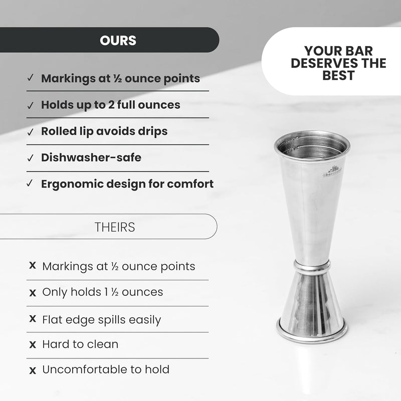 A Bar Above Premium Japanese Jigger with 8 Measurements Inside - Professional & Heavy-Duty 304 Stainless Steel Cocktail Double Jigger for Bartending (1 Pack, Stainless Steel)