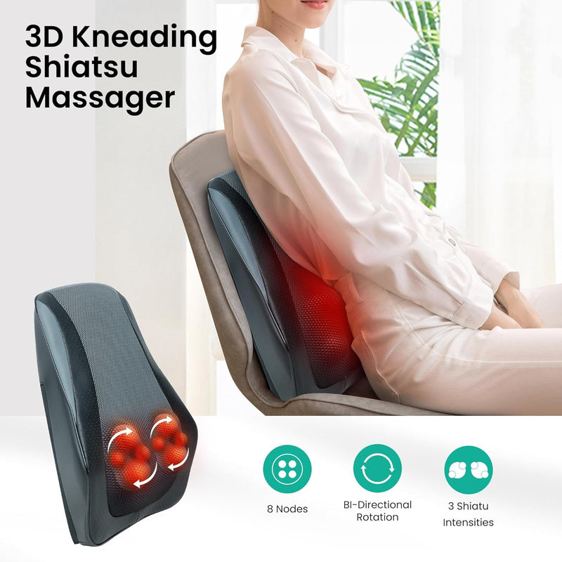 Snailax Back Massager for Back Pain Deep Tissue, Shiatsu Lower Back Neck Massager with Heat, 3D Kneading Massage Pillow for Back Neck Shoulder Legs, Christmas Gifts for Mom, Dad, Women