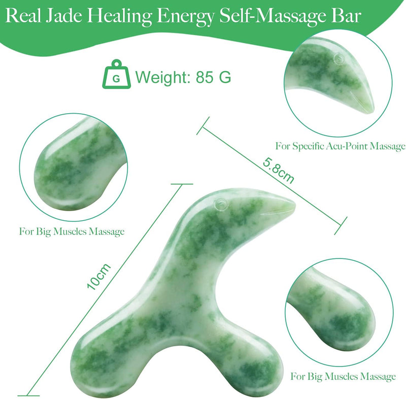 Jade Stone Trigger Point Massage Tool-Deep Tissue Massage- Reflexology Acupressure Massage Tools for Full Body Relaxing Myofascial Release Pain Relief, Real Energy Jade Natural Self-Massage Bar