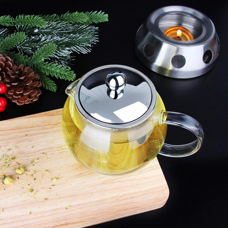 MIOCARO Glass Tea Pot Warmer Set 1000ml Kettle Stovetop Teapot Stainless Steel Strainer Infuser Blooming Loose Leaf Tea Bags & Fruit