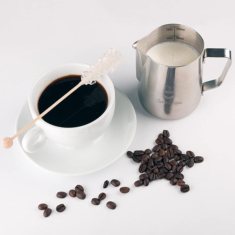 Milk Frothing Pitcher 12oz 350ml - Milk Jug 12 20 30oz - Measurements on Both Sides Inside Plus eBook - Stainless Steel Milk Frother Pitcher Espresso Cappuccino Coffee Latte Art Cup Steaming Pitcher