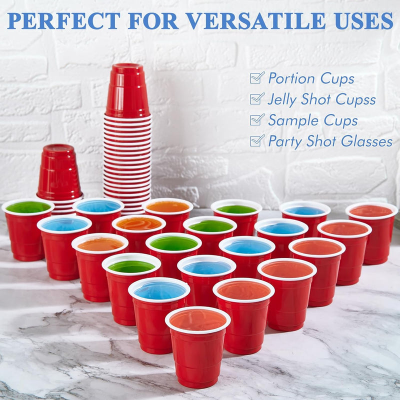 Lilymicky 300 PACK 2 oz Plastic Shot Glasses, Red Disposable Shot Cups, Mini Red Shot Cups, 2 oz Party Cups for Christmas Party