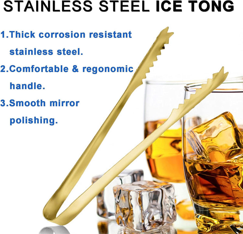 Ice Tongs for Ice Bucket,7 Inch Serving Tongs,Bar Tongs,304 Stainless Steel,-Gold Plated-for Bar Kitchen Restaurant…