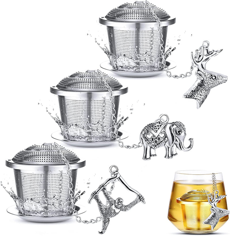 Tea Infusers for Loose 3 Sets Leaf Steeper Strainer Stainless Steel Ball Holder Mesh Filters with Drip Trays and Pendant (Insects Style)
