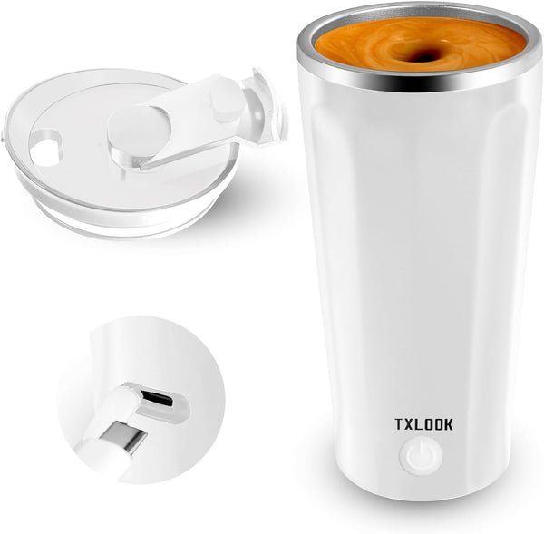 Self Stirring Mug, Rechargeable Automatic Magnetic Stirring Coffee Mug, Rotatable Stainless Steel Electric Mixing Cup with Lid, Can Stir Coffee/Cocoa/Protein Powder, Suitable for Office/Travel/Home