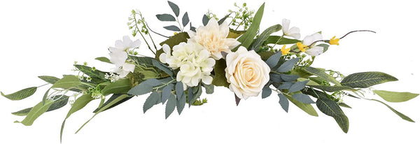 White Hydrangea Swag with Eucalyptus Leaves for Home Decor and Events - 28 Inches