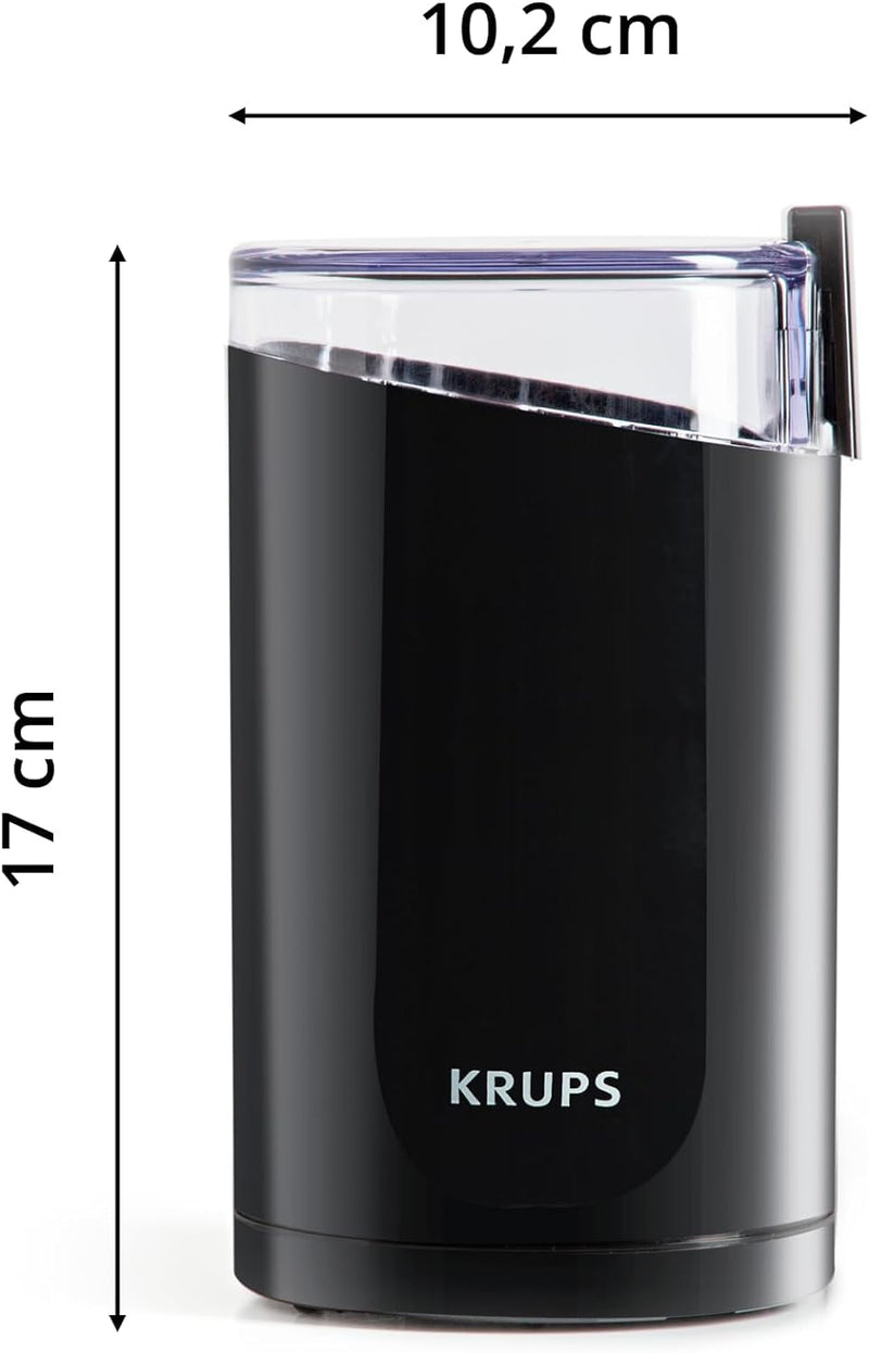 Krups Coffee and Spice Grinder 12 Cup Easy to Use, One Touch Operation 200 Watts Dry Herbs, Nuts Black