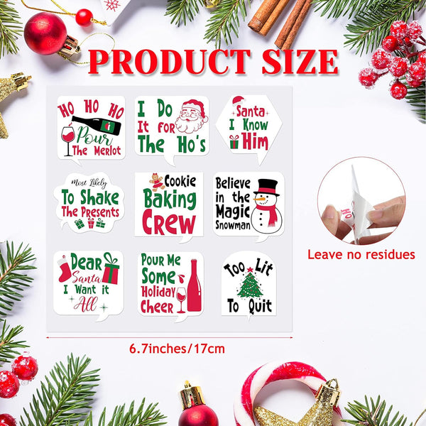 36 Pieces Christmas Wine Glass Drink Markers Xmas Wine Glass Charms Paper Wine Glass Markers Snowman Wine Stickers Reusable Glass Stickers Decor for BBQ Party Supplies