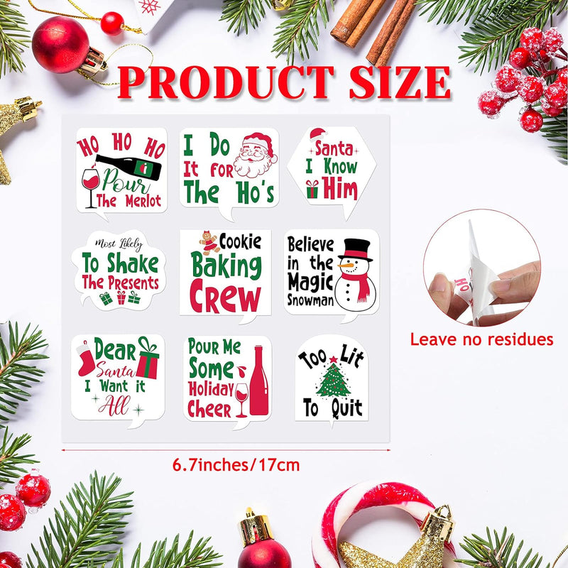 36 Pieces Christmas Wine Glass Drink Markers Xmas Wine Glass Charms Paper Wine Glass Markers Snowman Wine Stickers Reusable Glass Stickers Decor for BBQ Party Supplies