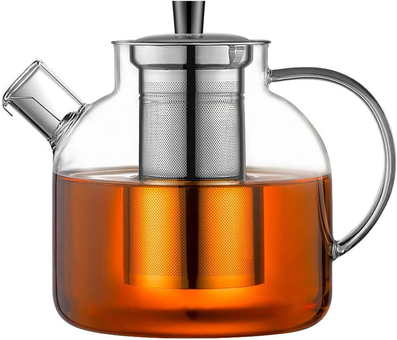 1500ml(52oz) Glass Teapot with Removable Infuser, Ehugos Stovetop Safe Large Tea Pot, Blooming and Loose Leaf Hand Crafted Kettle for Women and Adult with Stainless Infuser