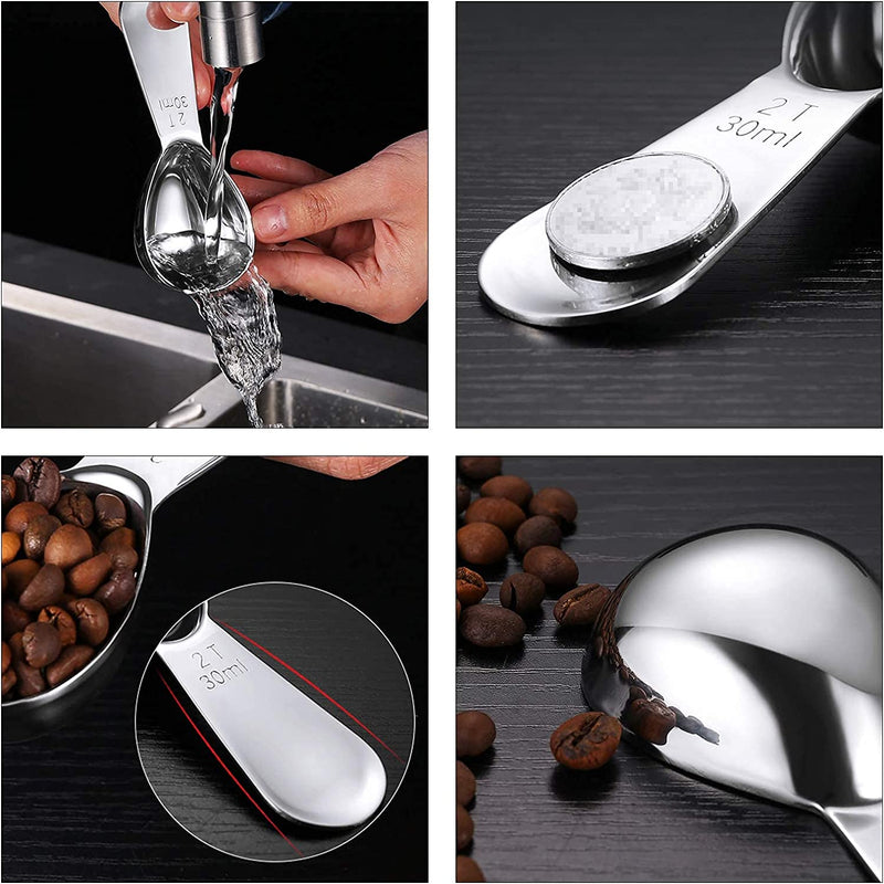 2 Pack Coffee Scoop, Stainless Steel Coffee Spoons Tablespoon Measuring Spoons for Tea, Sugar, Ground Coffee, Whole Bean(Silver, 30 ml)