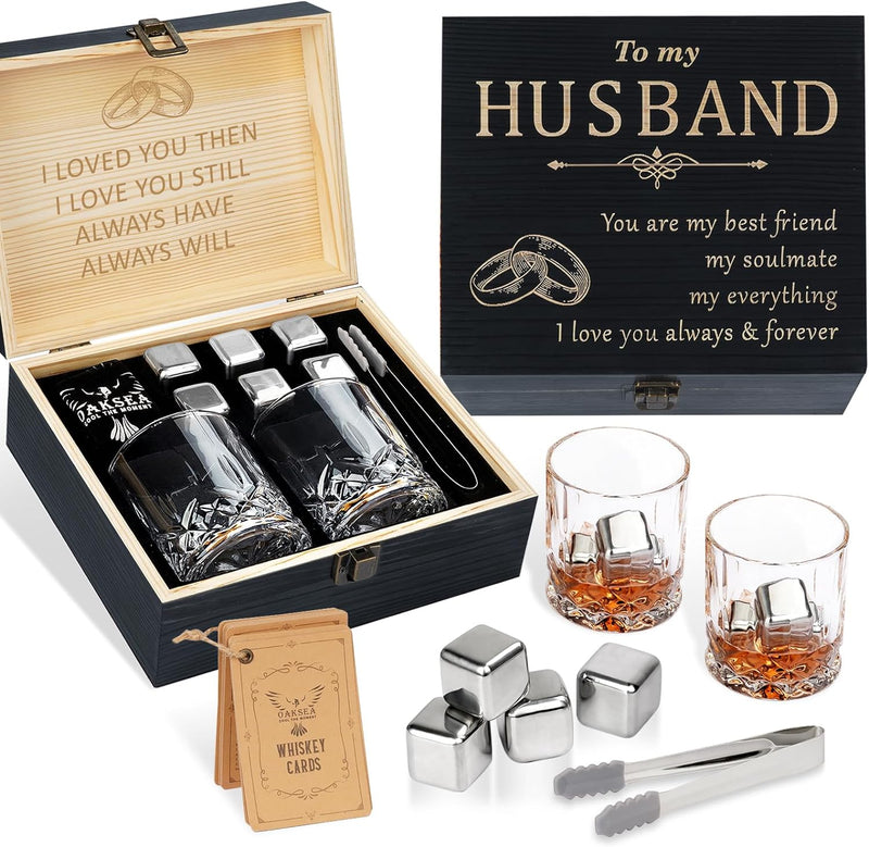 Gifts for Men Dad Husband, Father's Day Anniversary Birthday Gifts for Him Boyfriend, Stainless Steel Whiskey Glasses and Whiskey Stones Set, Cool Burbon Scotch Cocktail Set Gifts