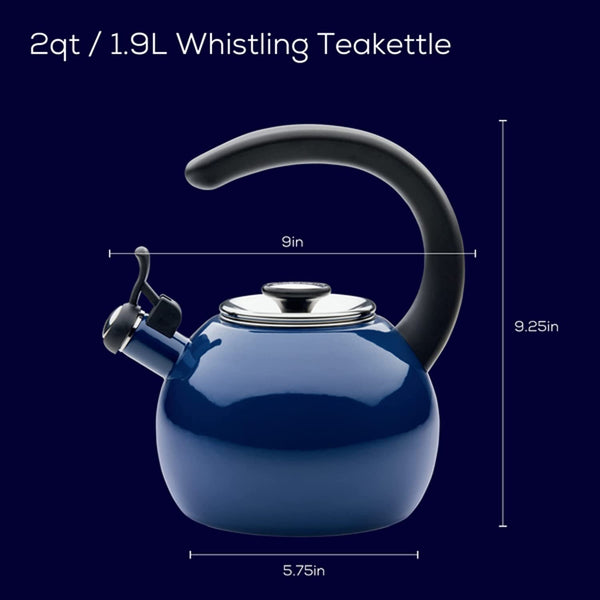 Circulon Enamel on Steel Whistling Teakettle/Teapot With Flip-Up Spout, 2 Quart - Navy