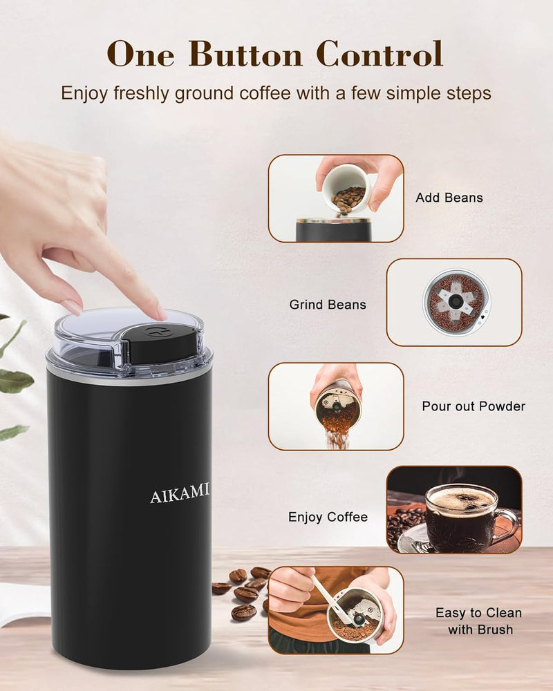 4 IN 1 Mini Coffee Maker Single Serve with Milk Frother and Coffee Grinder, Coffee Makers for K Cup & Ground, 6 to 14 Oz Brew Sizes, Coffee Machine with Water Window and Descaling Reminder, Black