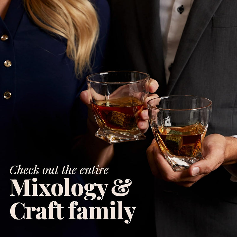 Mixology & Craft Whiskey Stones Gift Set for Men - 2 Glasses, 8 Chilling Rocks & Wooden Box - Whiskey Glass Gift Sets - Jameson Dark Brown