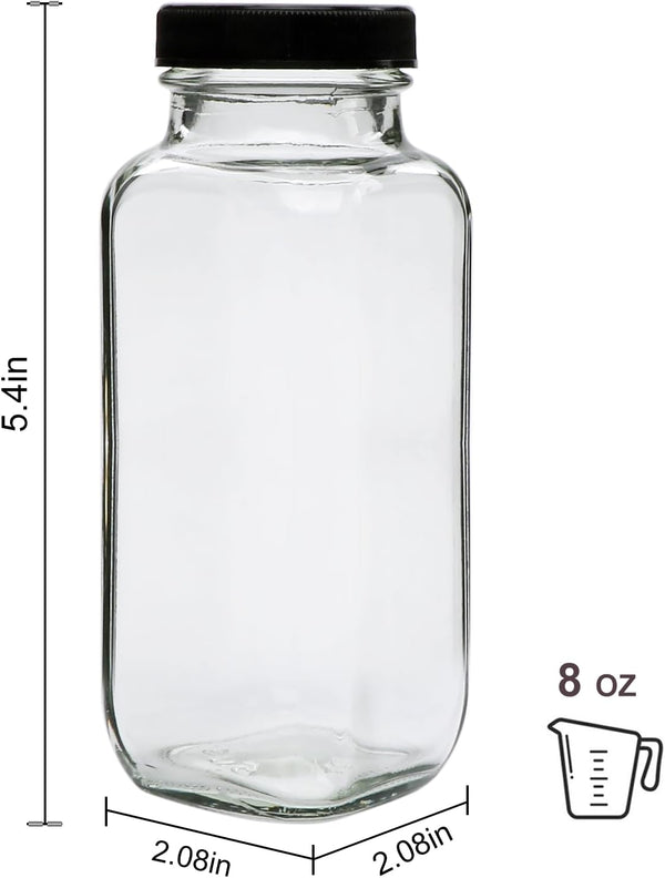 Accguan Vintage Water Bottles with Lids,8oz Reusable Glass Drinking Bottles for Juicing,Hot Sauce,Kombucha,Ginger Jar,Potion,Oil,Milk Bottles,Whiskey,Portable Travel Bottle,Smoothies Bottles(12pack)