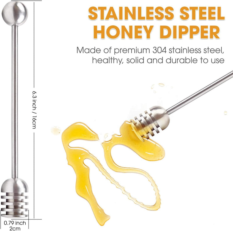 DUGATO Honey and Syrup Dippers, 2pcs 6.3 Inch 304 Stainless Steel Honeycomb Stick Spoon Stirrer Server for Honey Pot Jar Containers