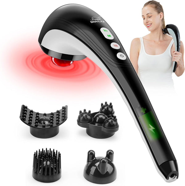 Snailax Cordless Handheld Back Massager with Heat, Deep Tissue Percussion Massage, Rechargeable Massager for Neck and Shoulders,Waist,Leg,Foot,Back, Portable Wand Massager for Full Body, Gifts