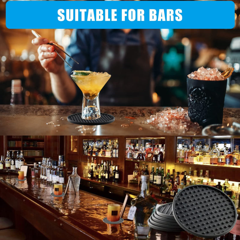 Coasters for Drinks, Silicone Coasters 6 Set Non-Slip Cup Coasters, Heat Resistant Cup Mate Fits Any Size of Drinking Glasses, Soft Coaster for Tabletope Protection, Furniture from Damage (Black)