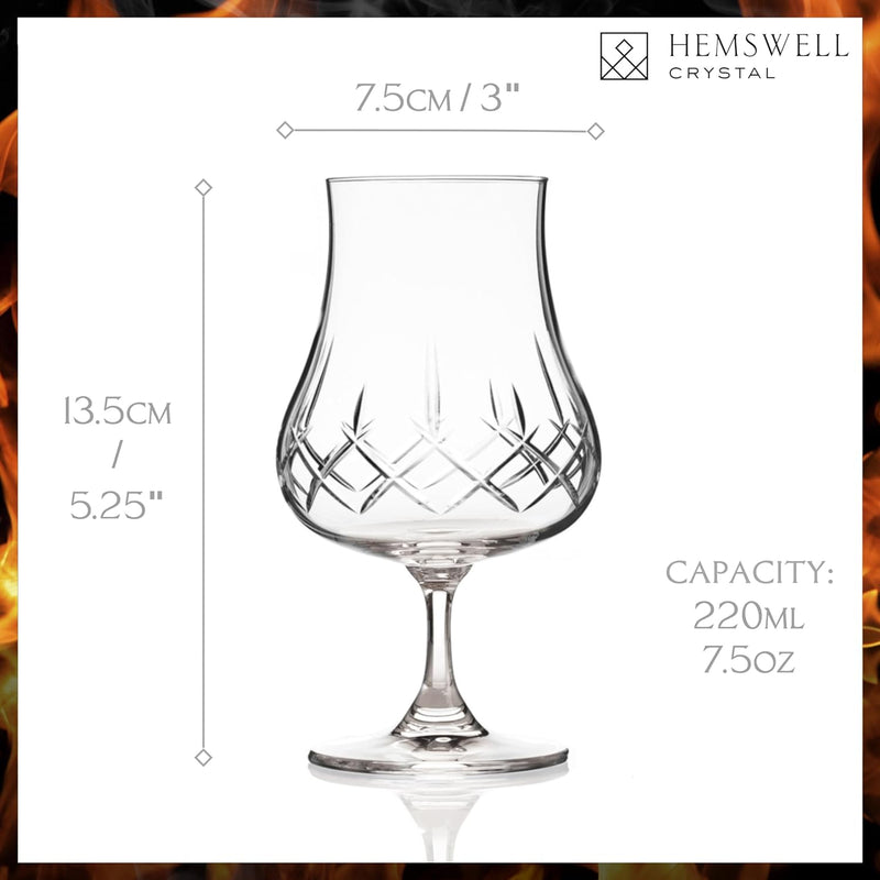 Hemswell Crystal Small Cut Crystal Brandy Snifter Glass - Traditional Cut Elegant and Refined Crystal Cut Glass - Nosing Glass - Suitable for Most Neat Spirits - Made in Europe