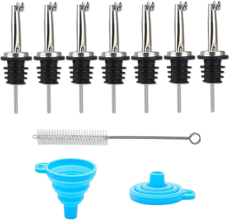 LEGERM Pour Spouts for Olive Oil Bottles Flip Top Speed Pourers Oil Dispenser Spout Set of 7 with Funnel