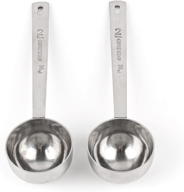 AUEAR, 2 Pack Coffee Measuring Scoop 304 Stainless Steel Spoon 2 Tablespoon Spoons Kitchen Scoops with Long Handle for for Home Coffee Milk Tea Sugar Powder Silver 30ml