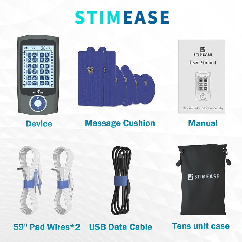 TENS EMS Unit Muscle Stimulator - 24 Modes, Dual Channel, Rechargeable Pulse Massager for Back, Neck, Muscle Pain Relief. with 12 Electrode Pads, ABS Pads Holder, USB Cable