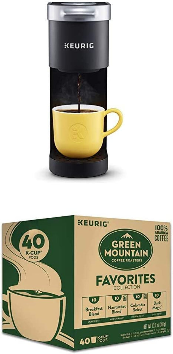 Keurig K-Mini Coffee Maker, Single Serve K-Cup Pod Coffee Brewer, 6 to 12 oz. Brew Sizes, Black With Mountain Coffee Roasters Favorites Collection Variety Pack, 40 Count