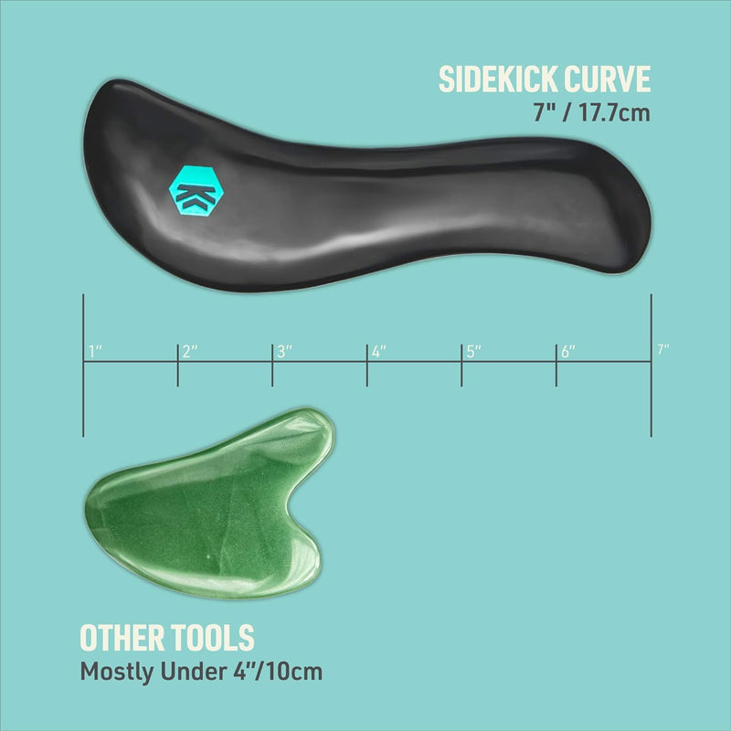 SIDEKICK Curve Muscle Scraper: 4-in-1 Gua Sha Scraping Massage Tool w/Oasis Emollient Gel - Handmade Stone for Plantar Fascia Relief, IT Band Relief, Neck Relief and More