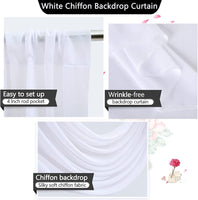 PARTISKY White Chiffon Sheer Backdrop Curtain for Wedding, Parties, White Arch Drapes for Backdrop Decoration ,Wrinkle-Free 10Ft X 7Ft